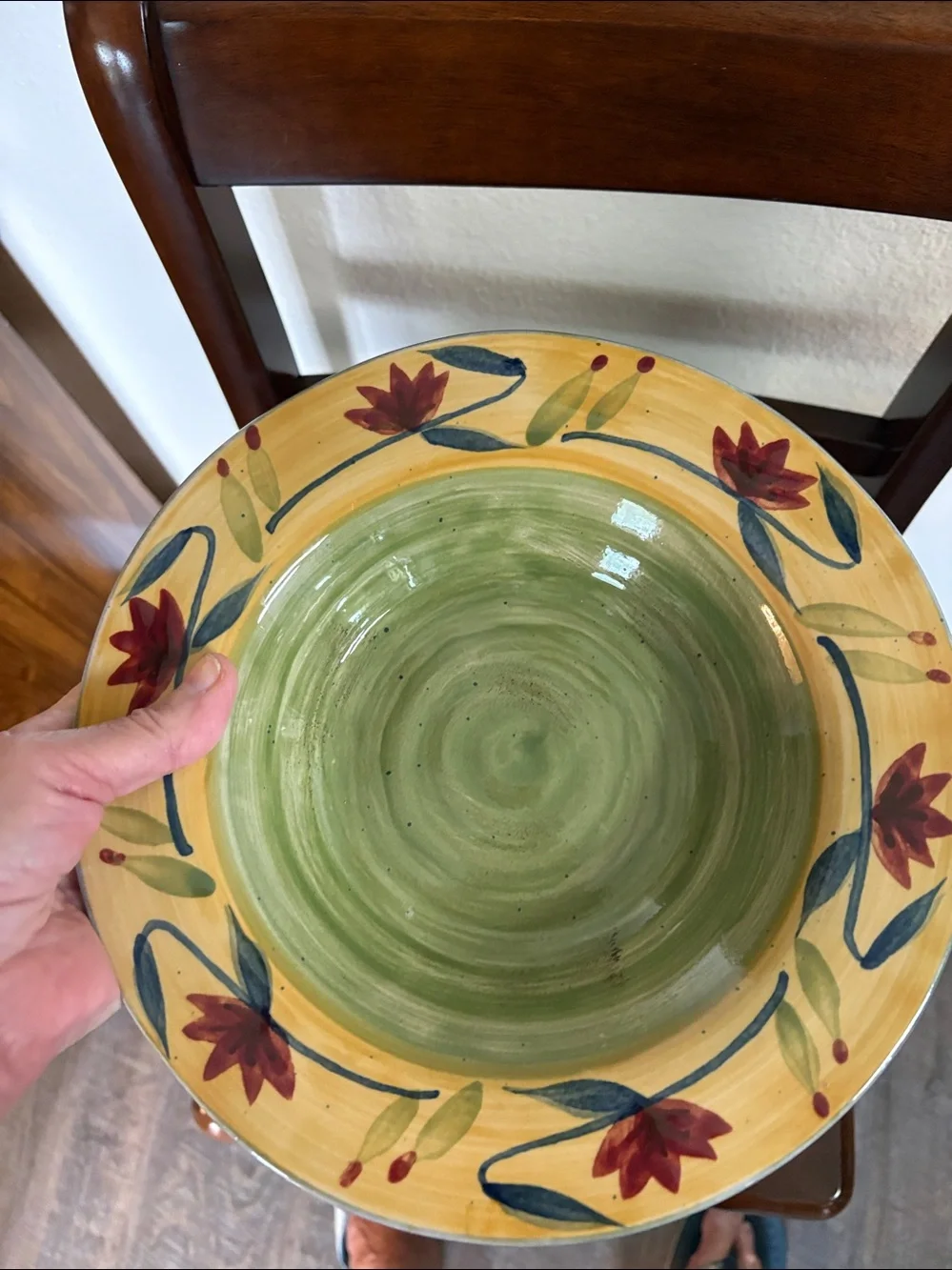 Pier 1 Set of Two Handpainted Stoneware Bowl - Yellow, Purple, Red